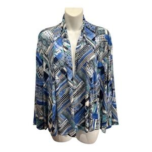 Southern Lady Asymmetrical Blue and Gray 3/4 Sleeve jacket size 1X